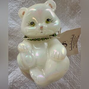Fenton Art Glass August Peridot Birthstone Bear Artist Signed Opalescent